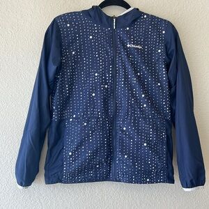 Columbia kids size large blue and white polka dot reversible jacket